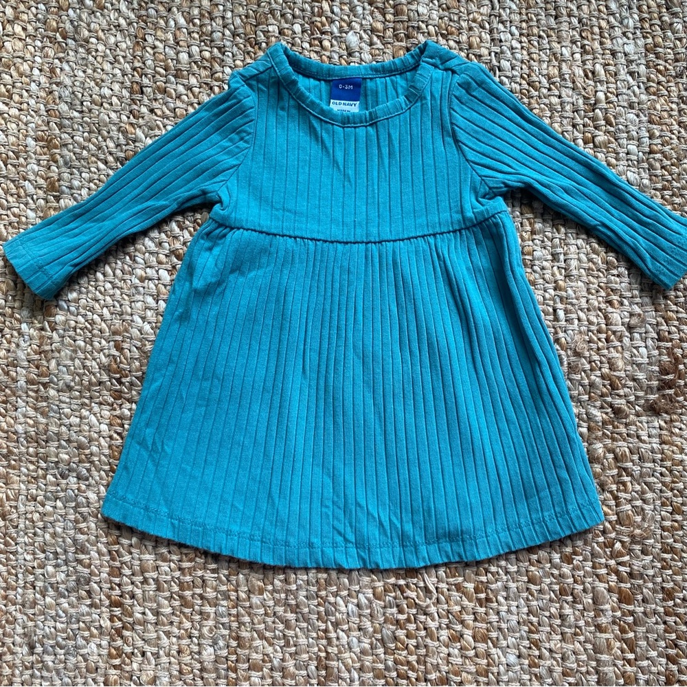 Old Navy Teal Ribbed Long Sleeve Dress - 0-3 Months